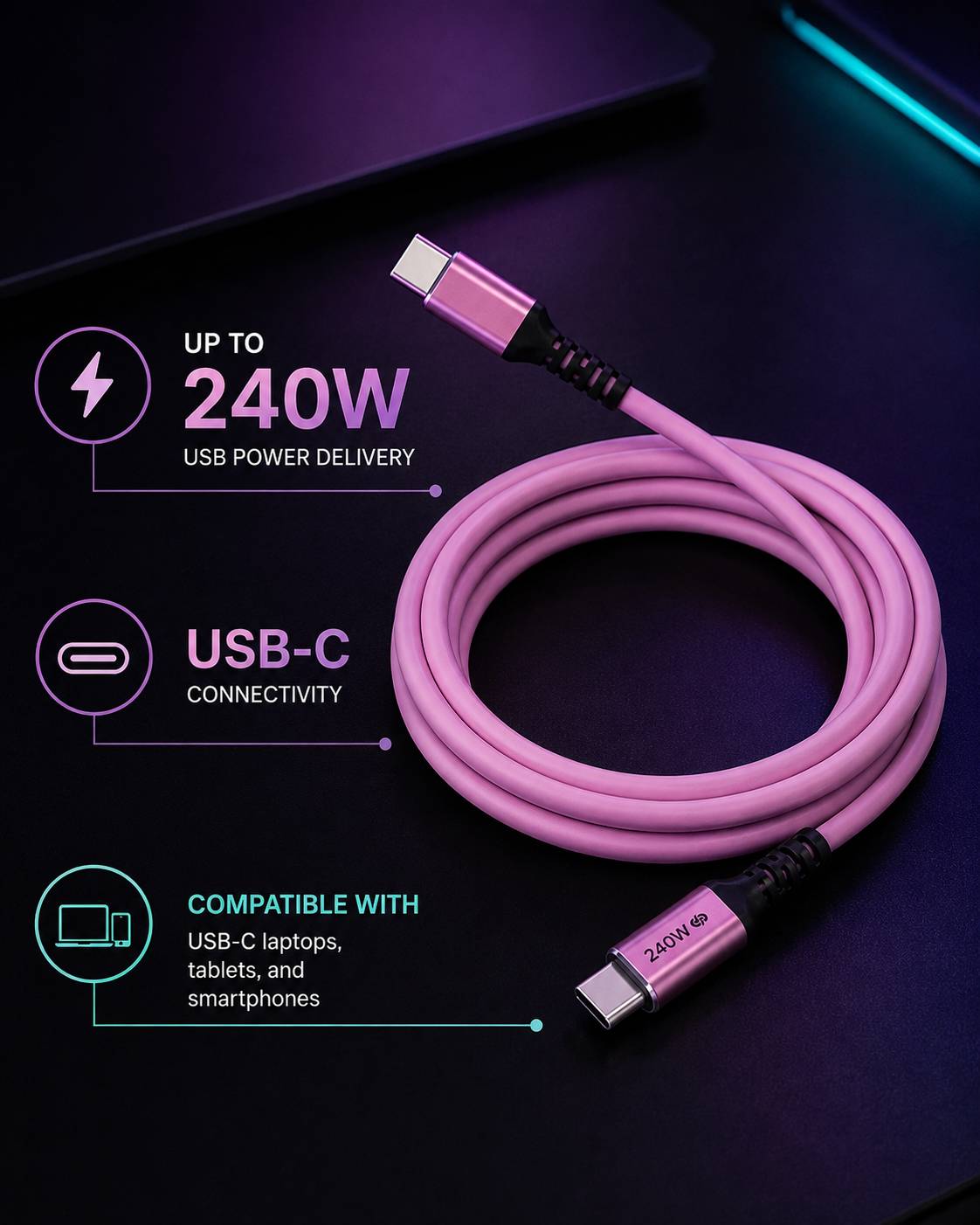240W USB-C PD Charging Cable