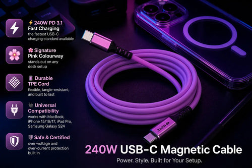 240W USB-C Fast Charging Cable - MacBook & iPhone Compatible
