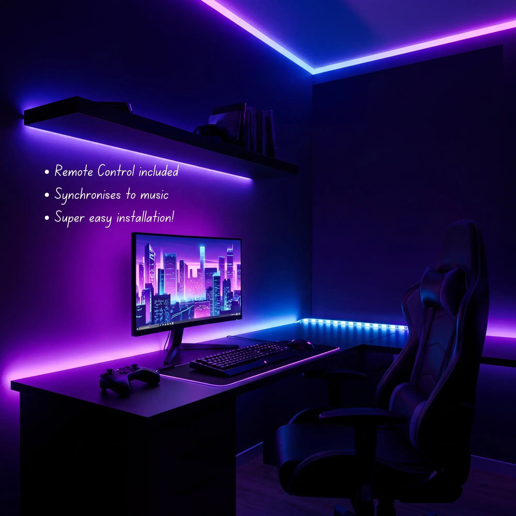 Ambient RGB LED Strip Lights w/ Music Sync, 16M Colours