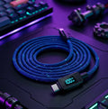 100W USB-C Fast Charging Cable - LED Power Display, Nylon Braided