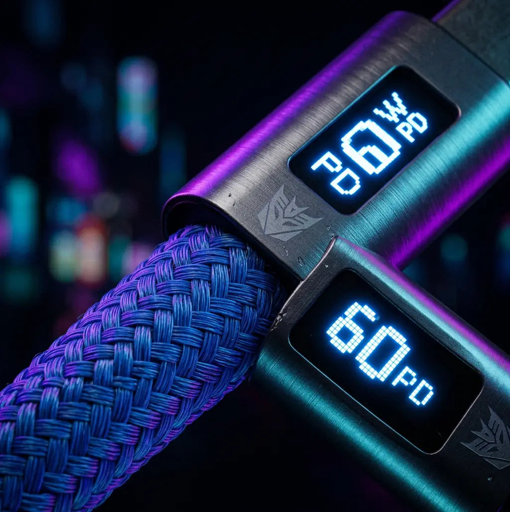 100W USB-C Fast Charging Cable - LED Power Display, Nylon Braided