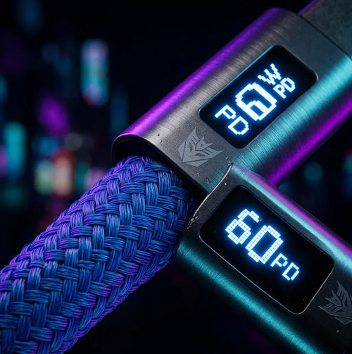 100W USB-C Fast Charging Cable - LED Power Display, Nylon Braided