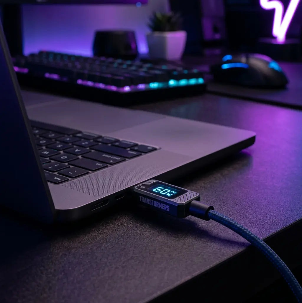 100W USB-C Fast Charging Cable - LED Power Display, Nylon Braided